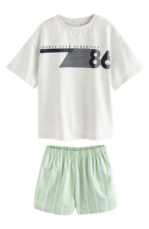 Kids' Cotton Graphic T-Shirt & Striped Shorts Set (Big Kid)