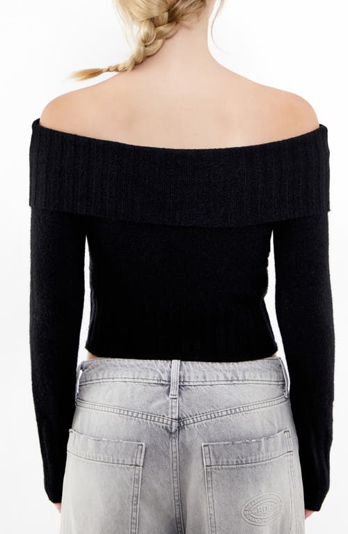 Bdg Urban Outfitters Patchwork Rib Off The Shoulder Crop Sweater In Black