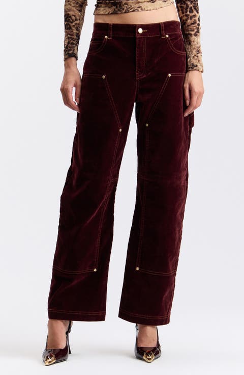 Barrel Leg Velvet Cargo Pants