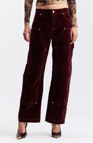 Avec Les Filles Barrel Leg Velvet Cargo Pants