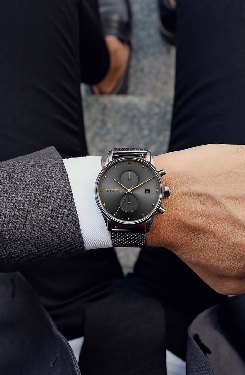 MVMT Voyager Quartz Mesh Bracelet Watch, 42mm, Alternate, color, Grey