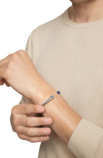 Men's Cable Cuff Bracelet in Sterling Silver with Semiprecious Stone, 6mm