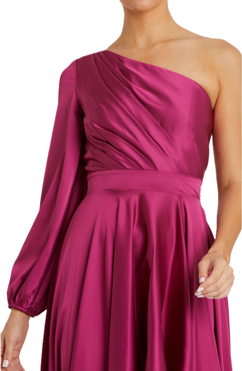 Mac Duggal High Low One Shoulder Flowy Gown, Alternate, color, Berry