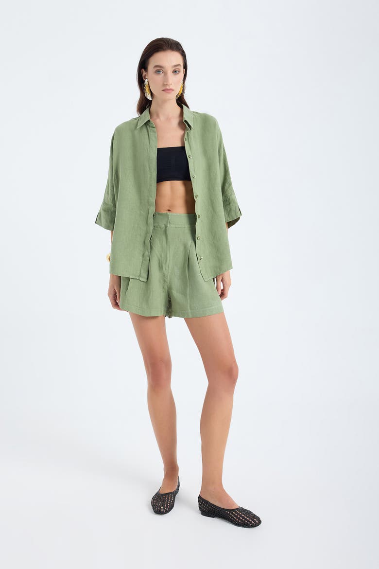 Iyan 100% Linen Oversized Button-Up Shirt, Main, color, Green