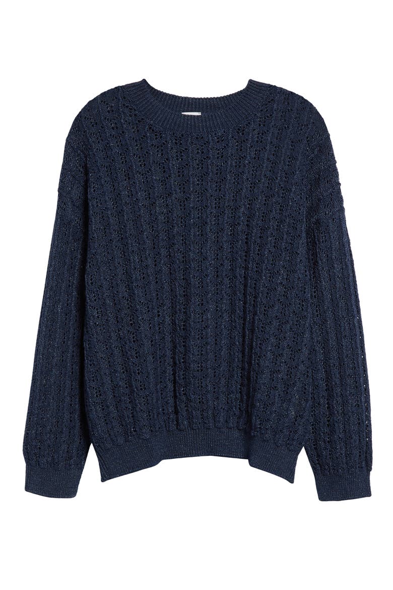 Pointelle Crewneck Sweater, Main, color, BLUE