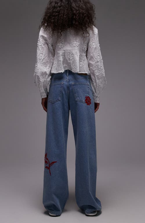 Topshop Embroidered Mid Rise Relaxed Straight Leg Jeans