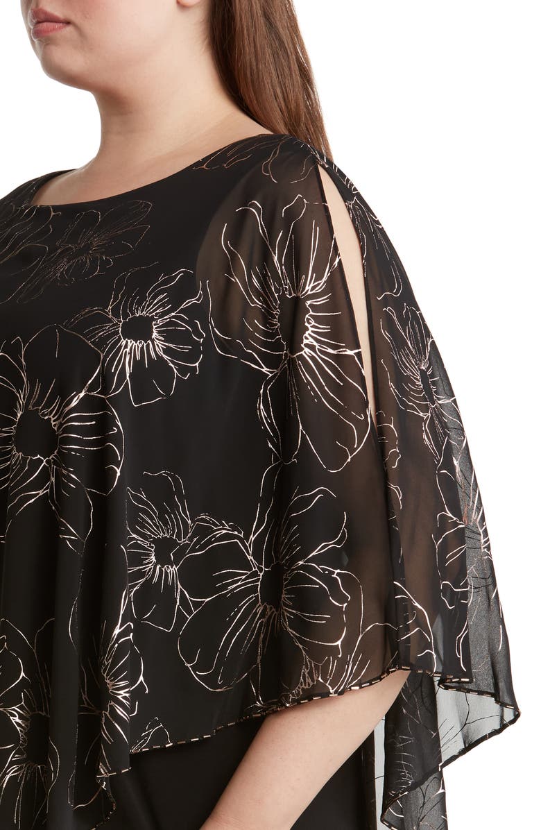 SL FASHIONS Floral Asymmetric Popover Shift Dress, Alternate, color,