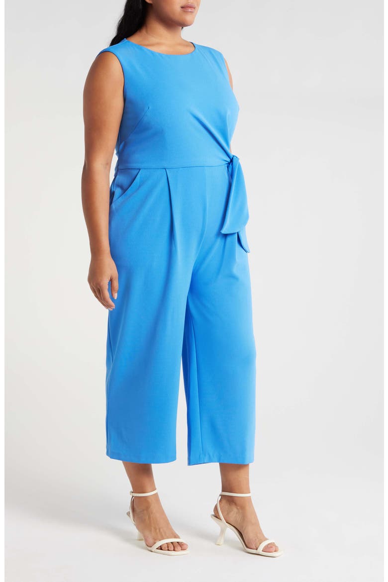 Side Tie Scuba Crepe Crop Wide Leg Jumpsuit, Alternate, color, SUMMER SKY