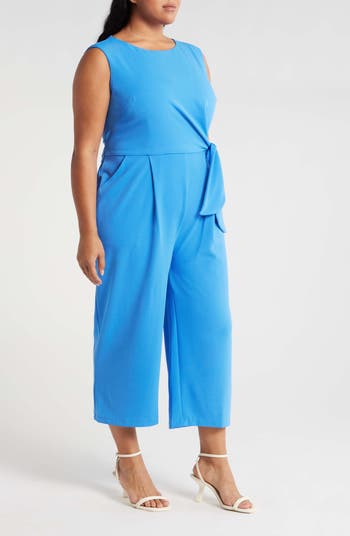 Side Tie Scuba Crepe Crop Wide Leg Jumpsuit