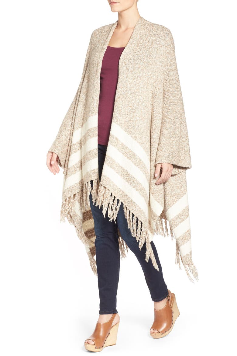 Fringe Poncho Cardigan, Alternate, color, MUSHROOM MULTI