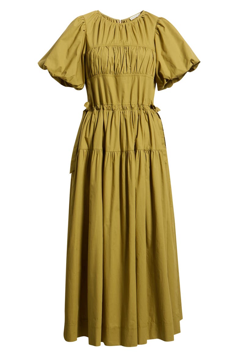 Smocked Puff Sleeve Midi Dress, Alternate, color, CITRON