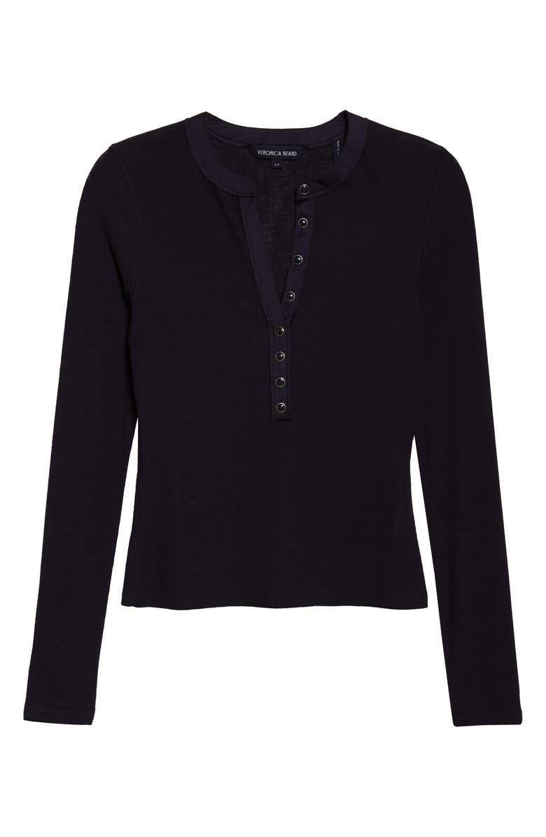 Veronica Beard Drexler Knit Henley Top, Alternate, color, Navy