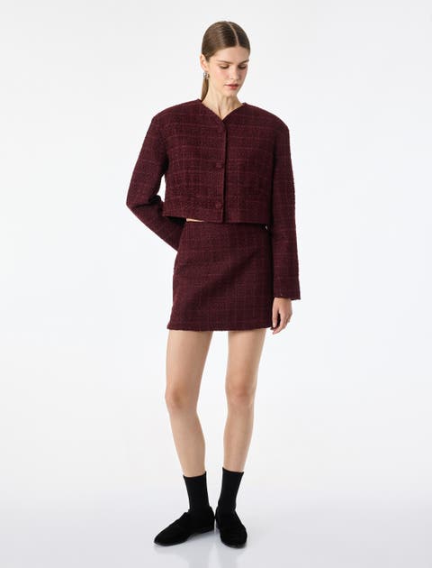 Round Neck Long Sleeve Vrop Tweed Jacket