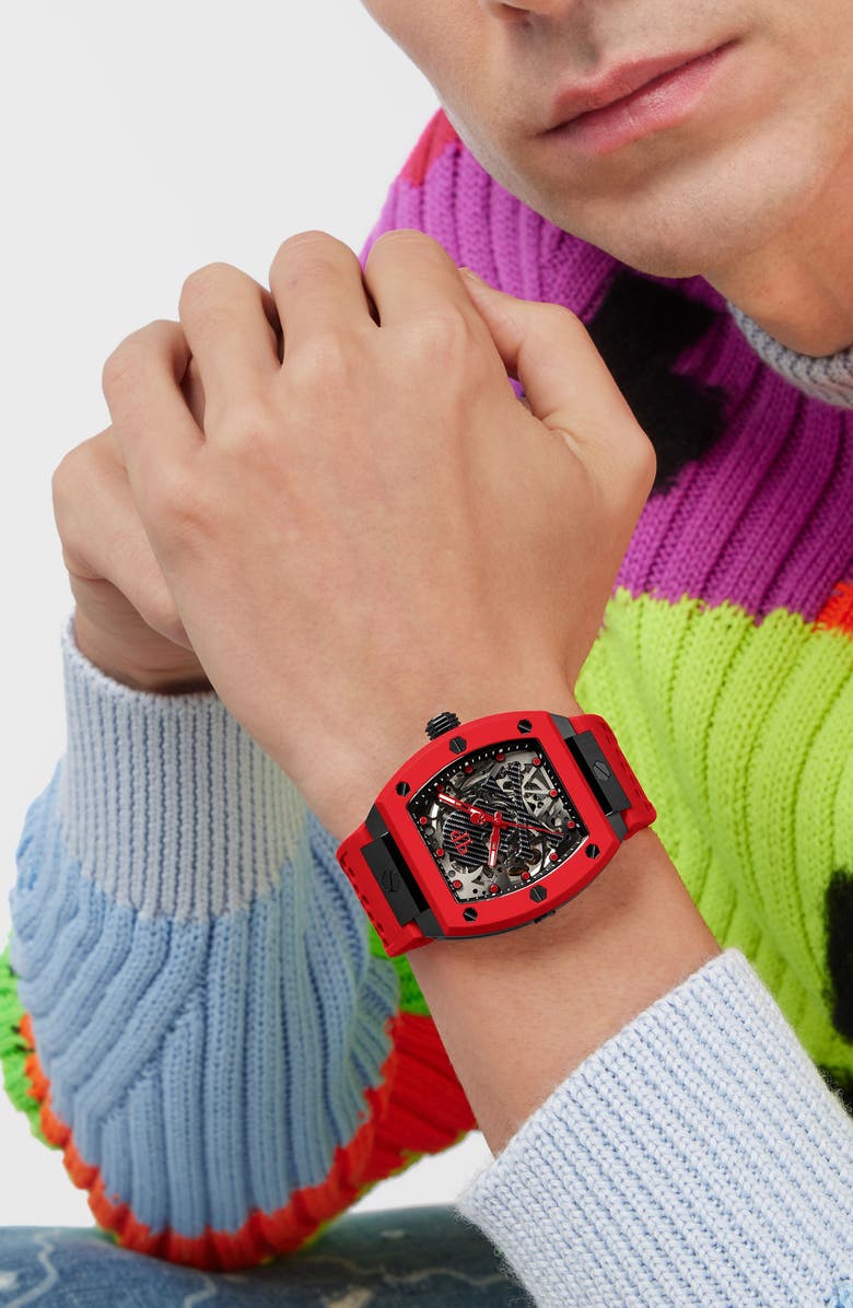 PHILIPP PLEIN The $keleton Automatic Silicone Strap Watch, 44mm, Alternate, color,