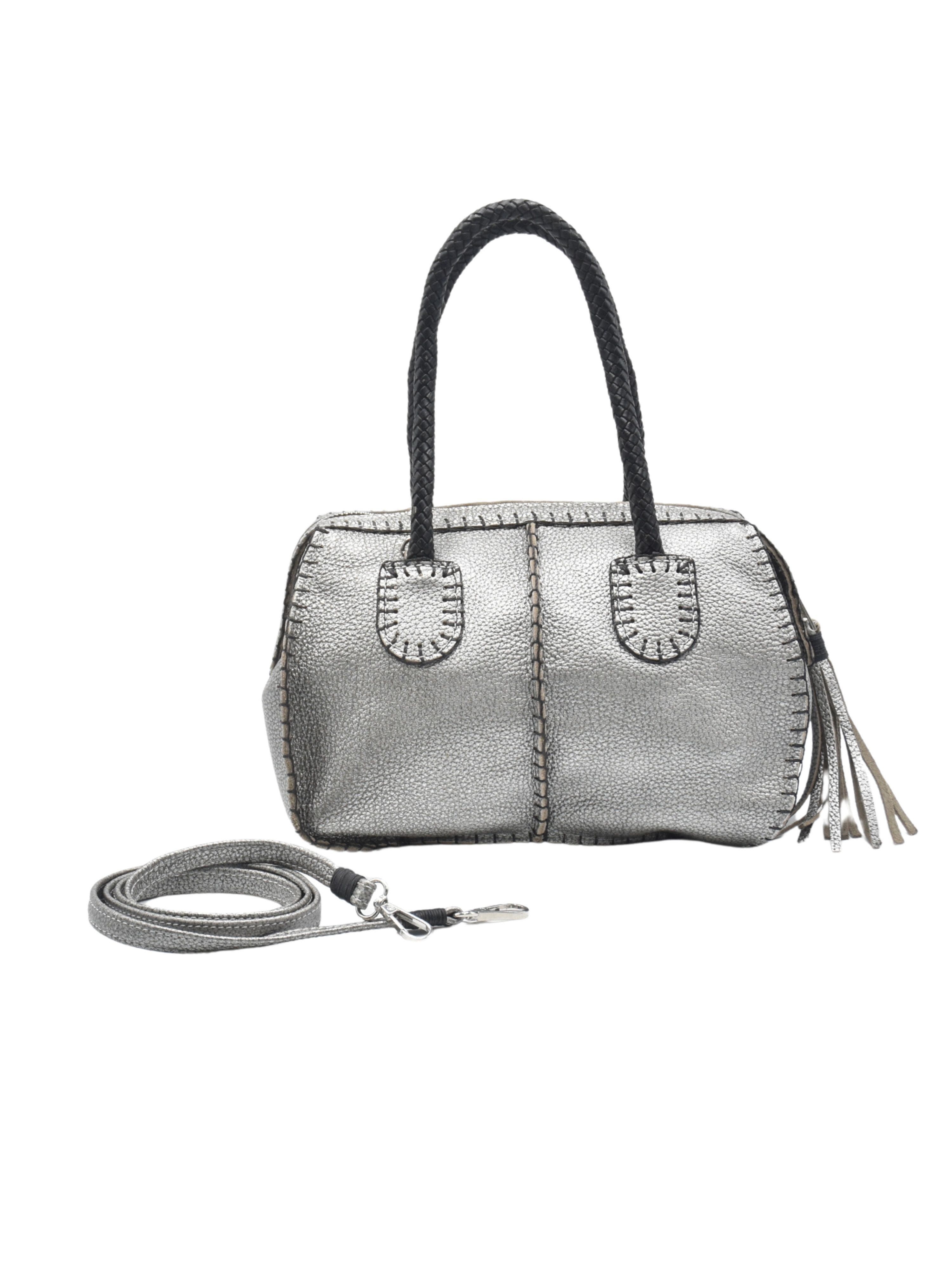 Carlos Falchi Mini Barrel Top Grain Leather Bag, Main, color, Roman Chrome
