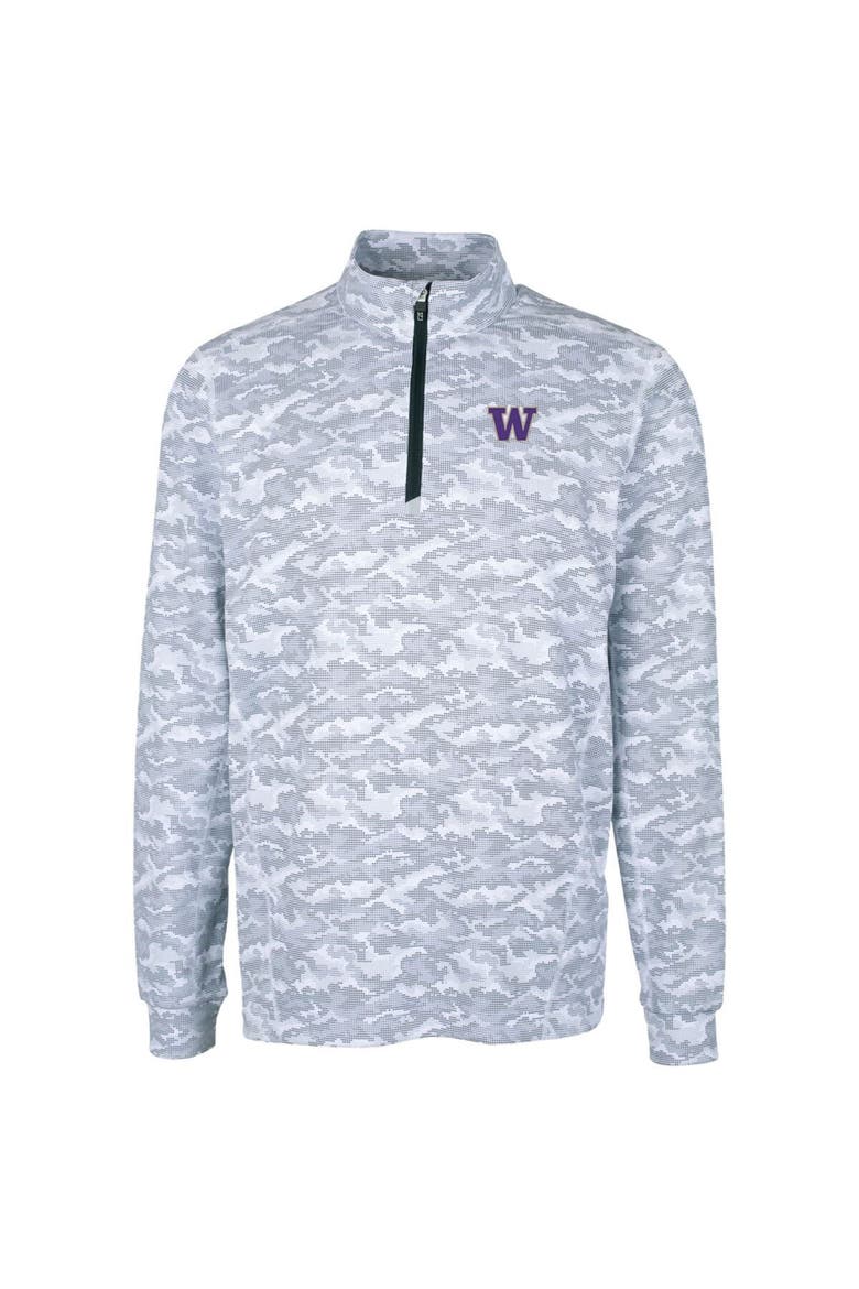 Men's Cutter & Buck Charcoal Washington Huskies Big & Tall Traverse Camo Print Stretch Quarter-Zip Pullover Top, Alternate, color, Charcoal