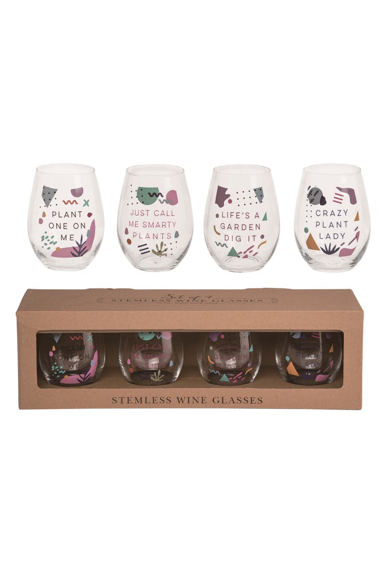 18 oz Multicolor Spring Stemless Wine Glasses Set of 4 for Plant Enthusiasts Perfect for Spring Celebrations, Main, color, Multicolored