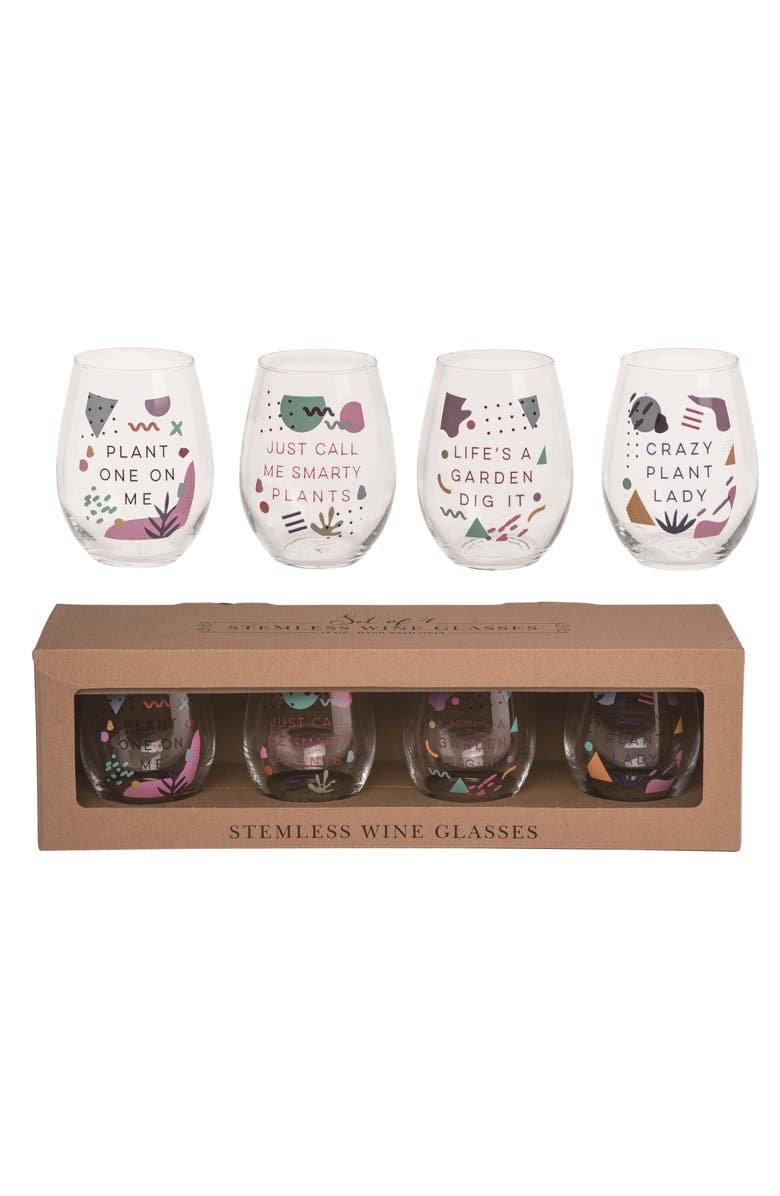 Transpac 18 oz Multicolor Spring Stemless Wine Glasses Set of 4 for Plant Enthusiasts Perfect for Spring Celebrations, Main, color, Multicolored