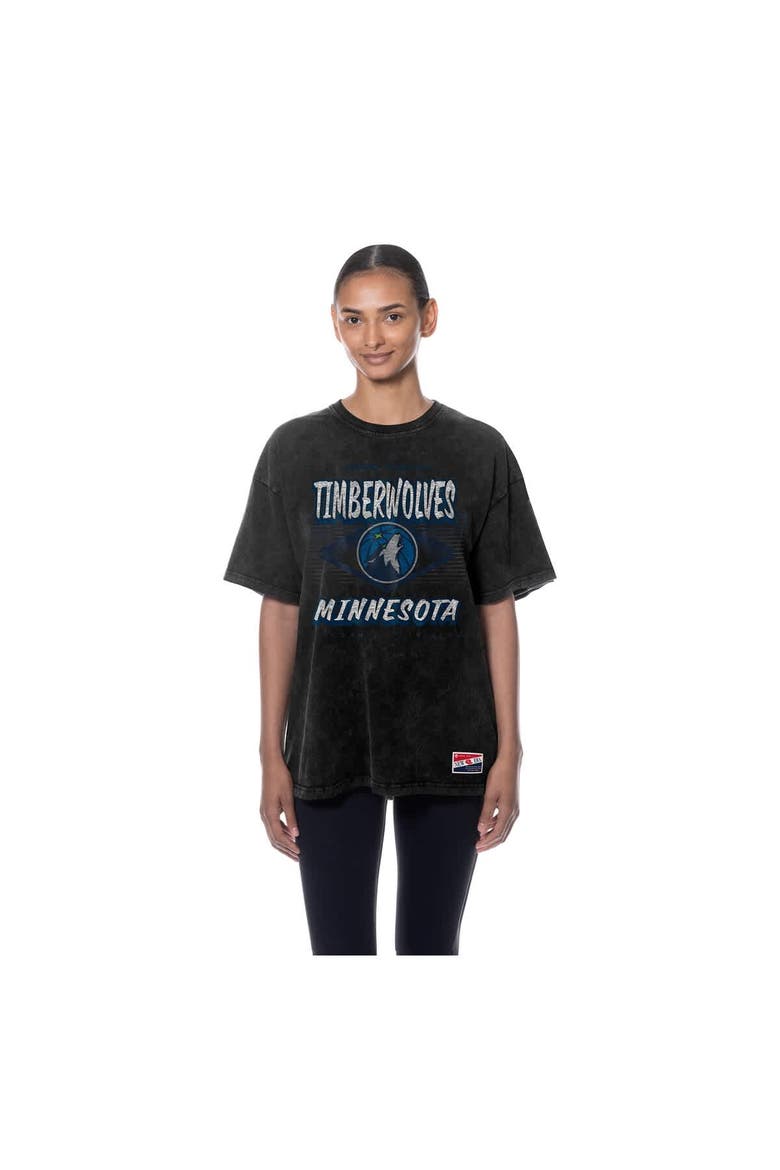 Women's New Era  Black Minnesota Timberwolves Throwback Mineral Wash Oversized T-Shirt, Alternate, color, Black