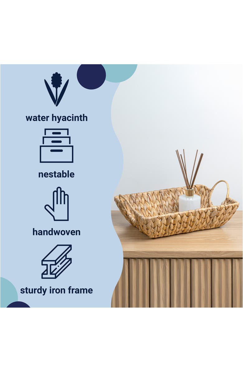 HAPPIMESS Rowan Bohemian Cottage Handwoven Hyacinth Rectangular Decorative Basket Trays with Handles,, Alternate, color, Natural