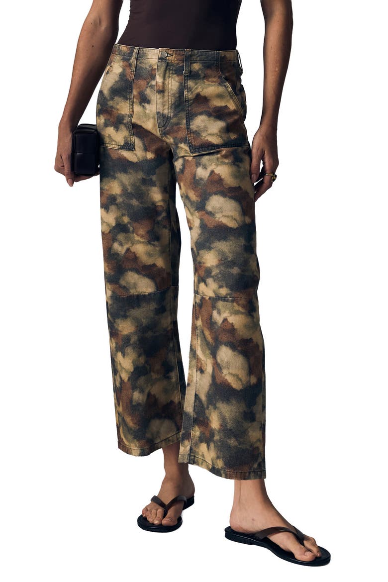 Watercolor Camo Print Crop Barrel Utility Jeans, Alternate, color, WATERCOLOR CAMO
