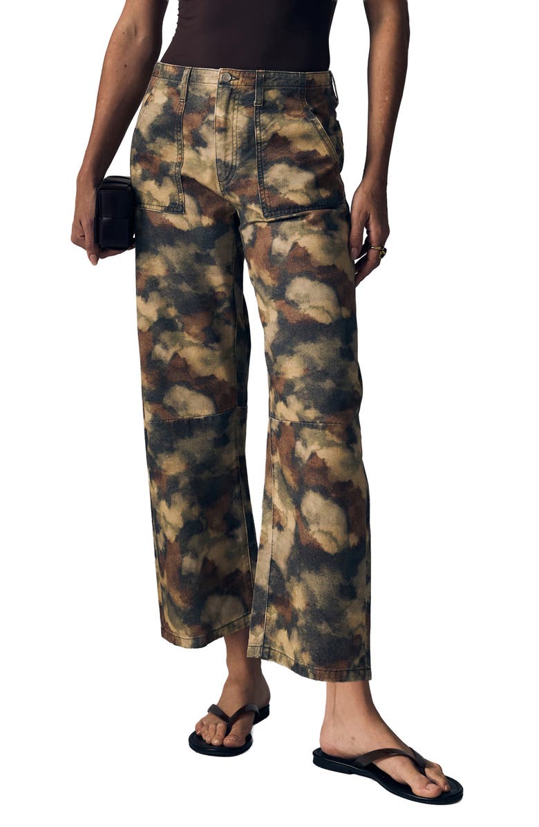 LE JEAN Watercolor Camo Print Crop Barrel Utility Jeans, Alternate, color, Watercolor Camo