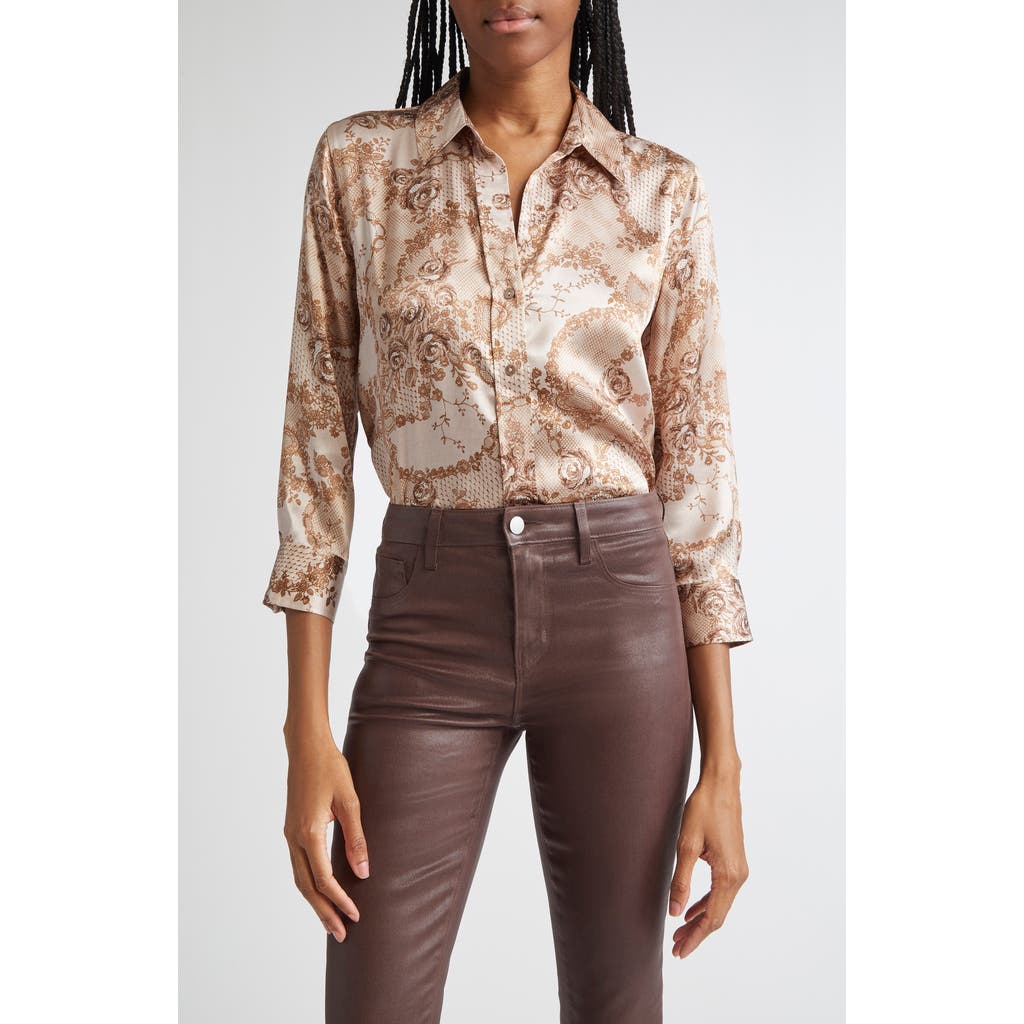 L'agence Dani Silk Button-front Blouse In Brown