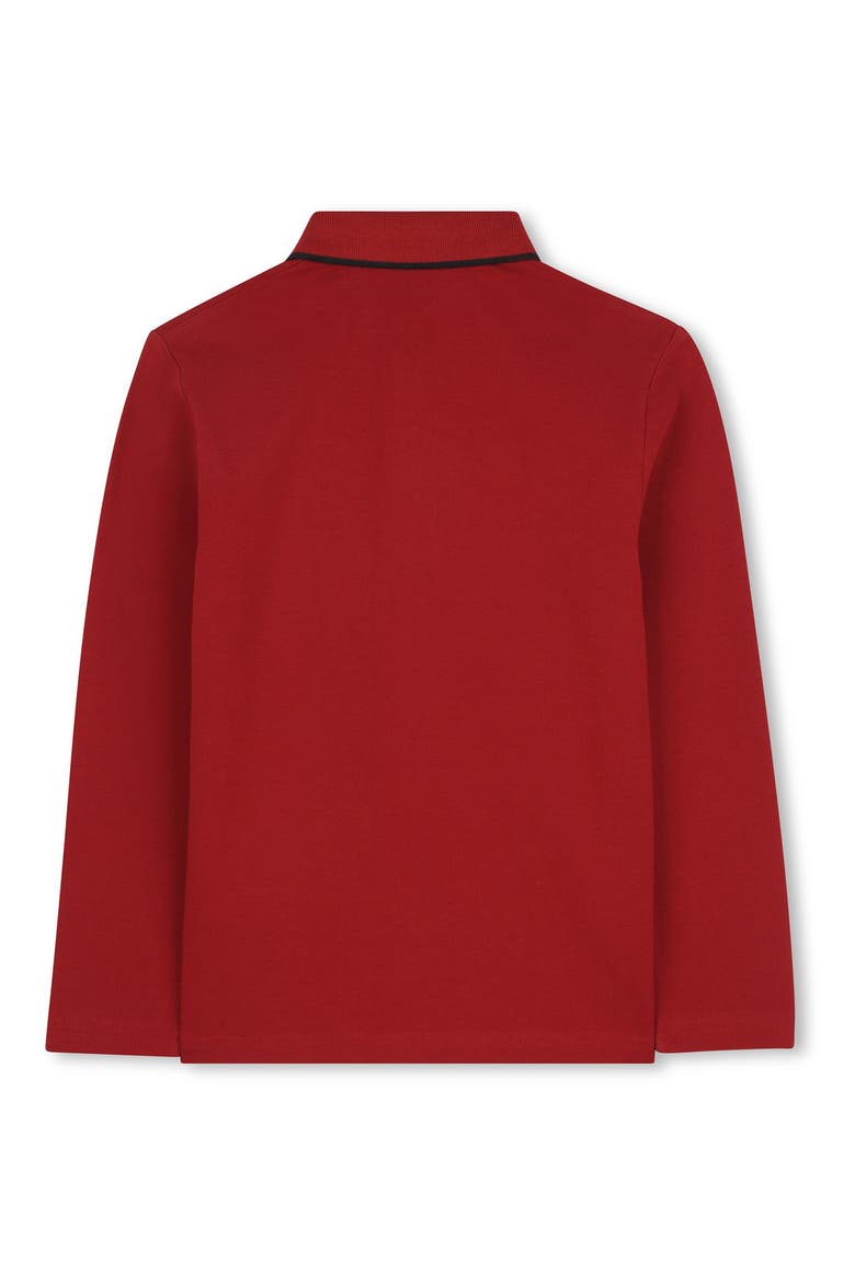 Kids' Long Sleeve Tipped Cotton Polo, Alternate, color, DARK RED
