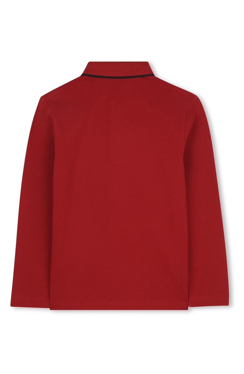 BOSS Kidswear Kids' Long Sleeve Tipped Cotton Polo, Alternate, color, Dark Red