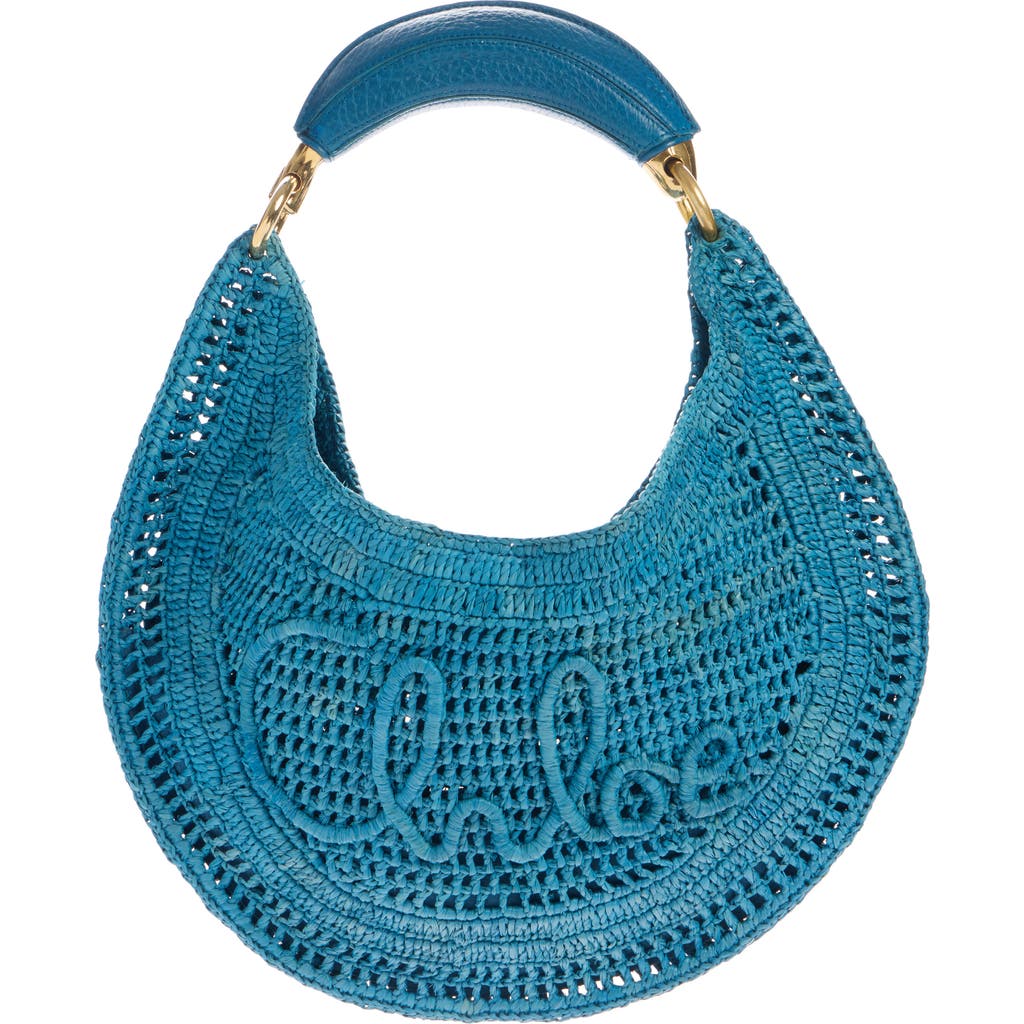 Chloé Summer Banana Woven-raffia Hobo Bag In Stormy Sea