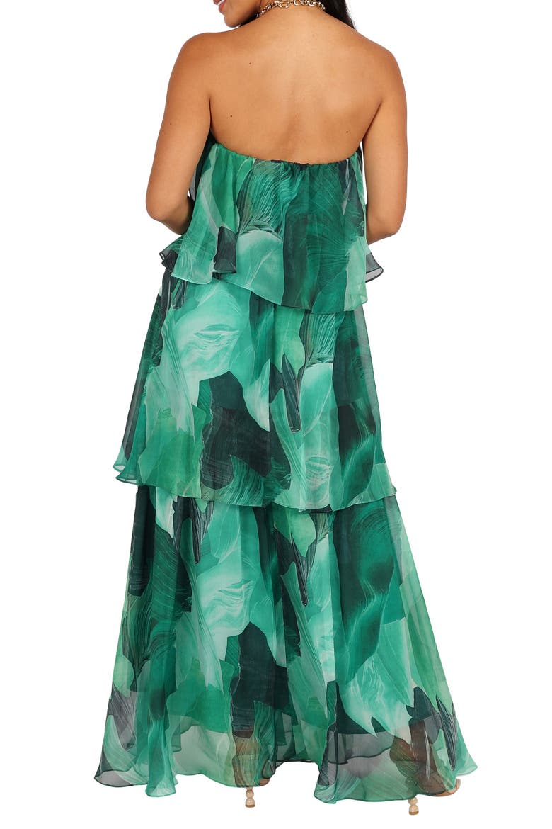 Bloom Strapless Tiered Chiffon Maxi Dress, Alternate, color, GREEN FLORAL