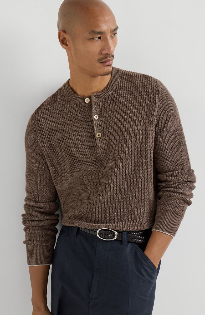 Brunello Cucinelli Sweater with Henley collar, Alternate, color, Hazelnut