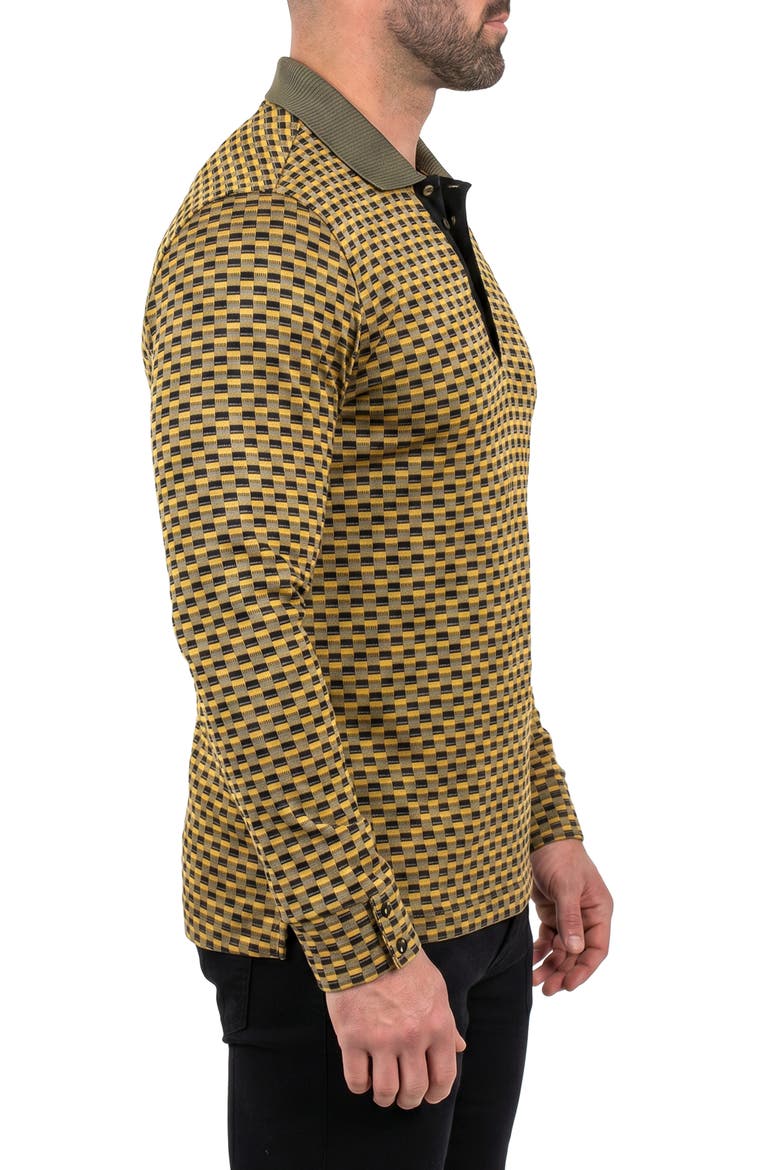 Long Sleeve Check Print Knit Polo, Alternate, color, YELLOW
