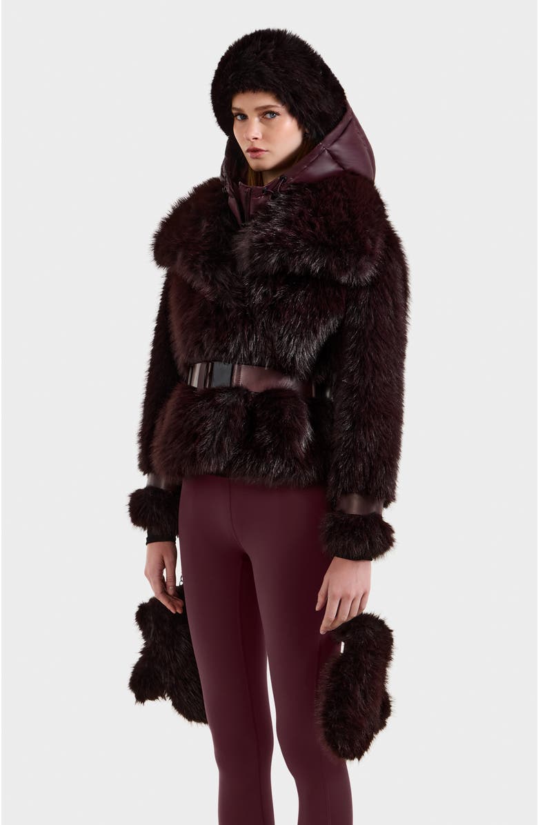 Rudsak Chloe Faux Fur Jacket with Puffer Hood, Alternate, color, Bordeaux
