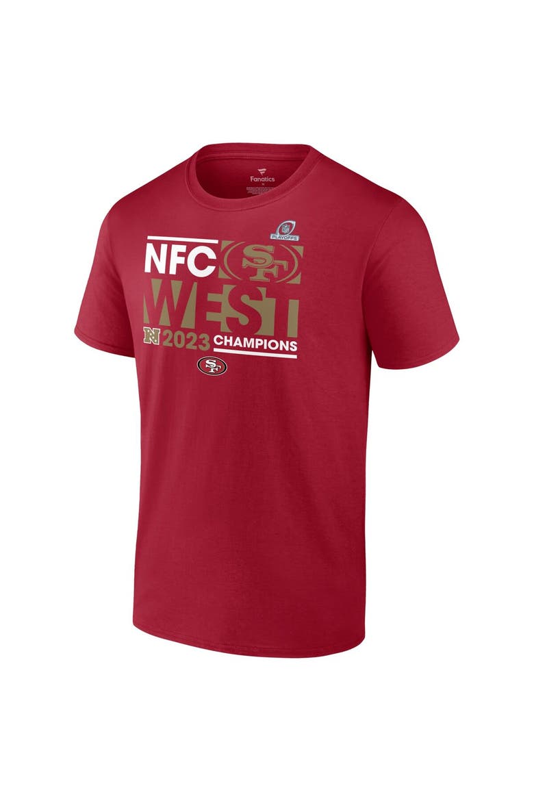 Men's Fanatics Branded  Scarlet San Francisco 49ers 2023 NFC West Division Champions Conquer T-Shirt, Alternate, color, Scarlet