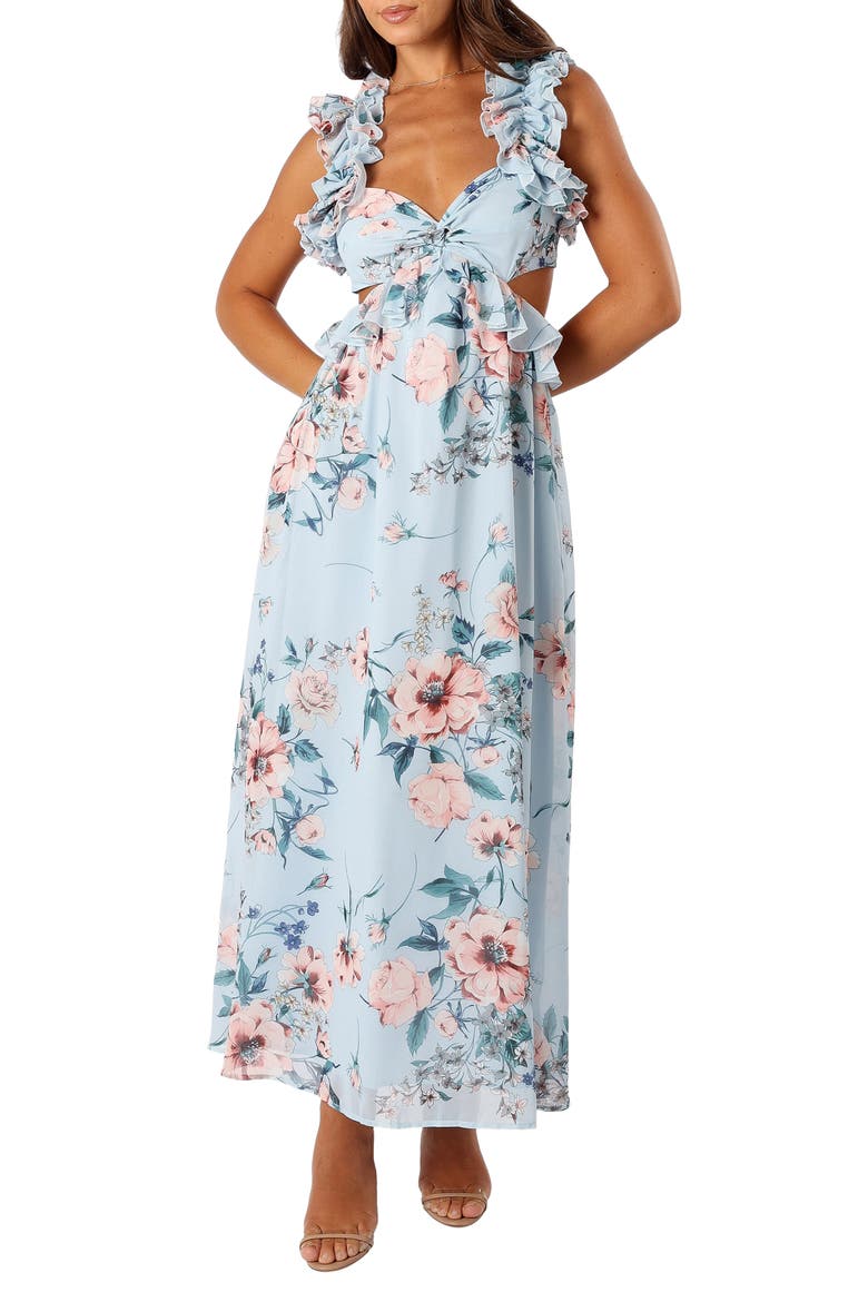 Lucah Floral Print Ruffle Dress, Main, color, BLUE FLORAL
