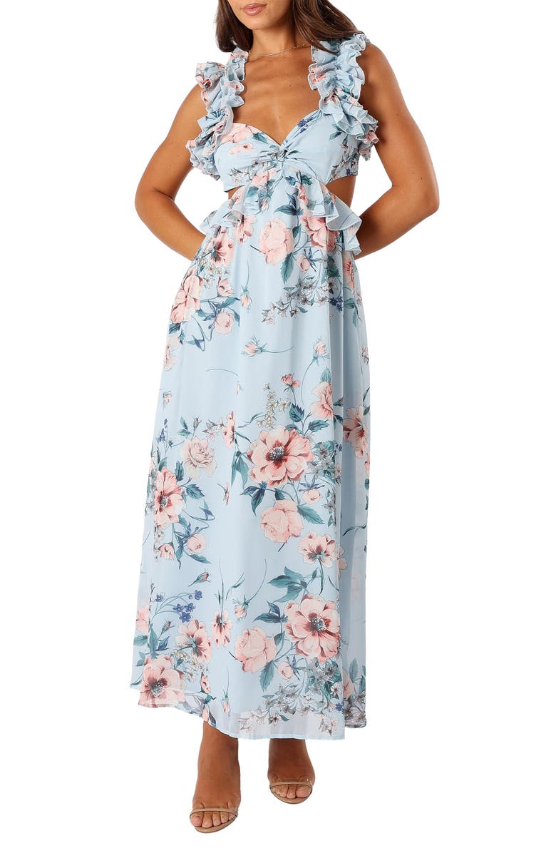Petal & Pup Lucah Floral Print Ruffle Dress, Main, color, Blue Floral