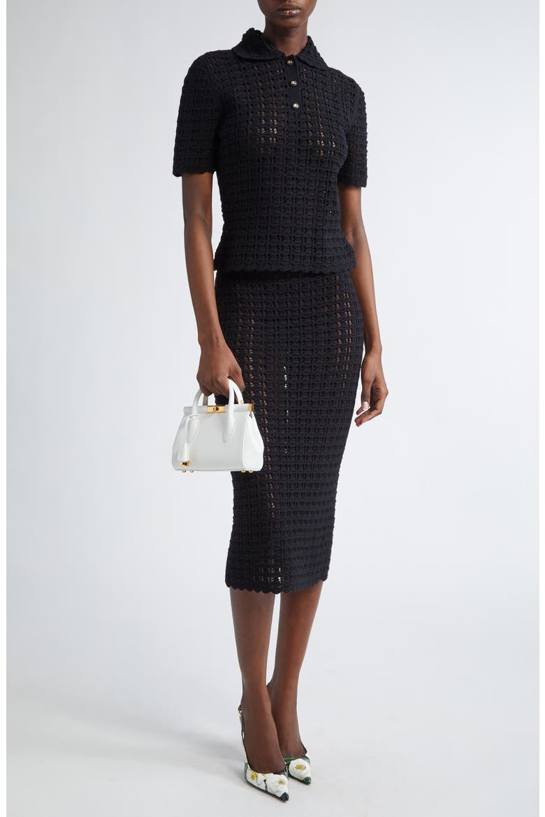 Virgin Wool Crochet Midi Skirt, Alternate, color, N0000 NERO