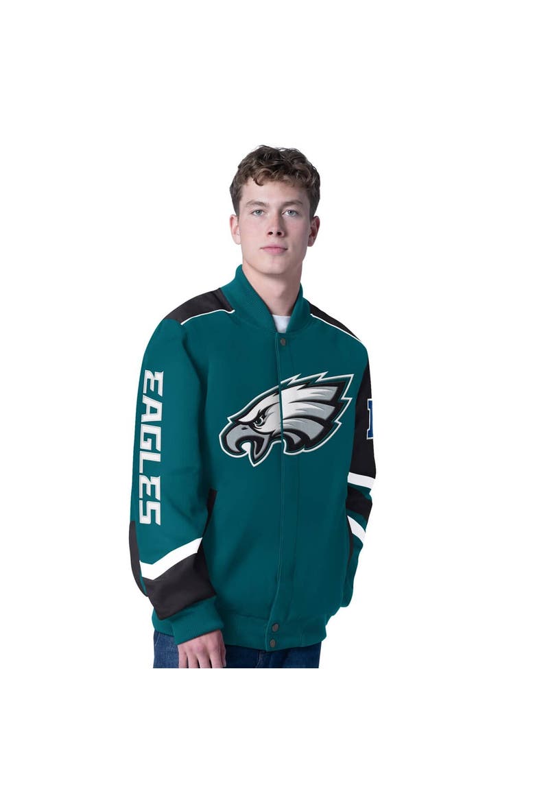 Men's G-III Sports by Carl Banks Midnight Green Philadelphia Eagles Prime Time Full-Zip Racing Jacket, Main, color, Green