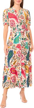 Halogen® Short Sleeve Tie Waist Maxi Dress