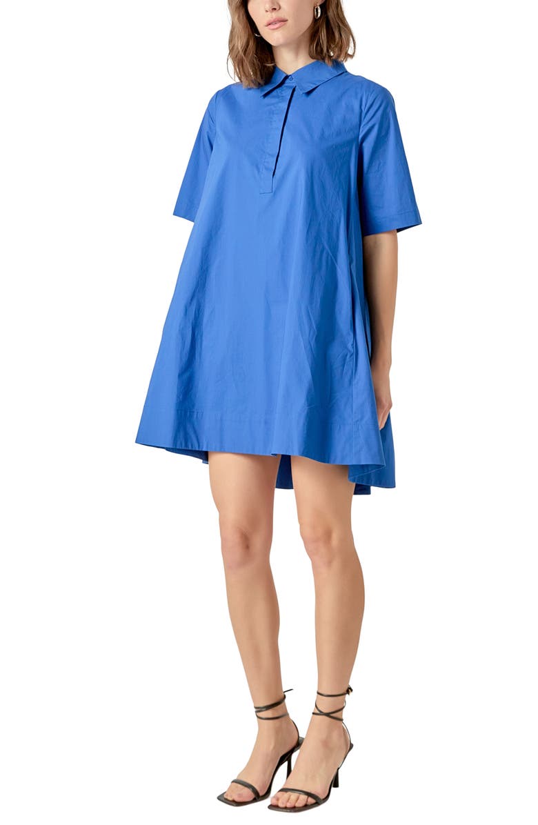 English Factory Trapeze Cotton Shirtdress, Alternate, color, Blue