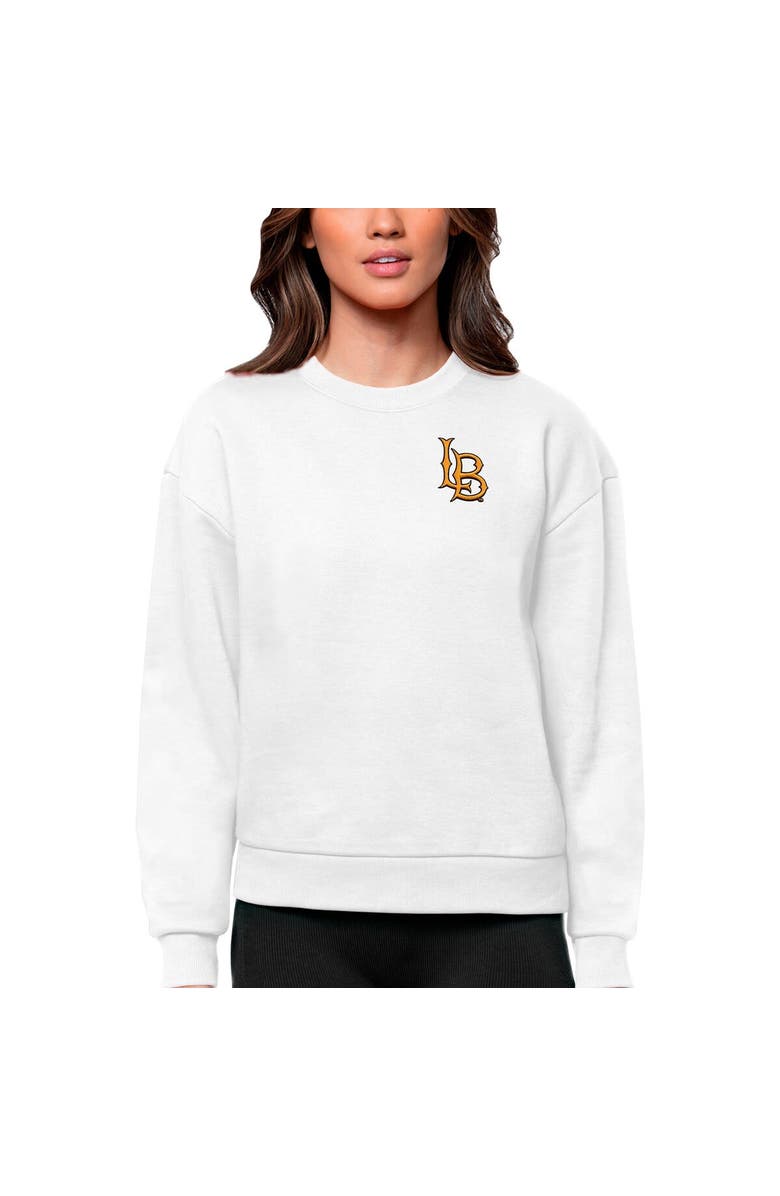 ANTIGUA Women's Antigua White Cal State Long Beach The Beach Logo Victory Crewneck Pullover Sweatshirt, Main, color, 