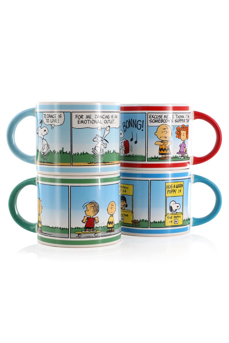 4 Piece 20 Ounce Stoneware Mug Set in Assorted Colors, Alternate, color, White