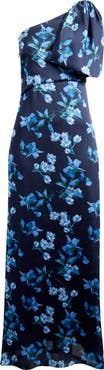 Sachin & Babi Chelsea Floral Print One-Shoulder Georgette Gown