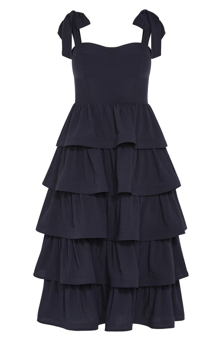 City Chic Elina Tie Strap Tiered Midi Dress, Alternate, color, Navy