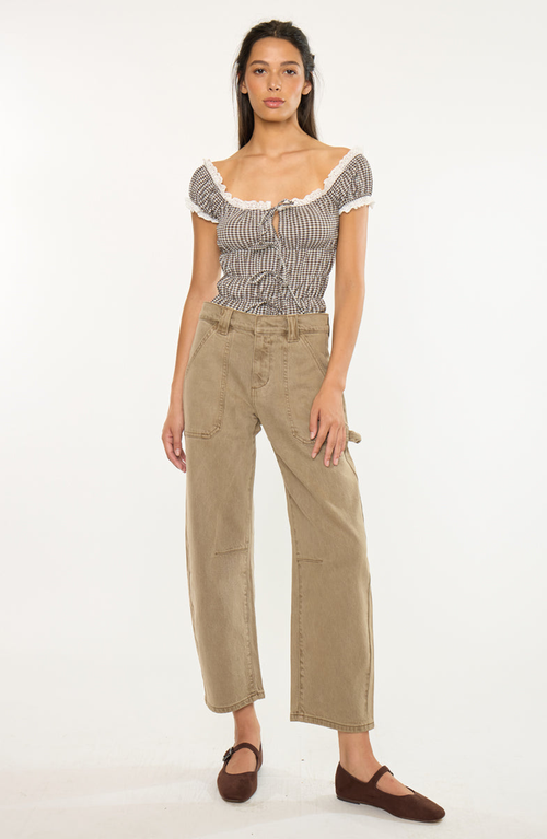 Kancan Serene Low Slung Barrel Jeans In Brown