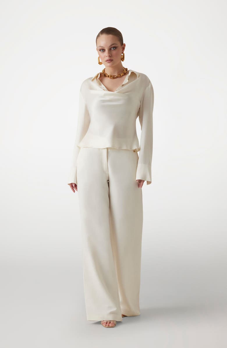 Marciano Linda Satin Polo Top, Alternate, color, Ivory