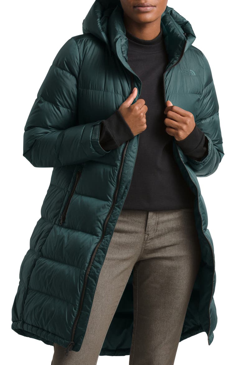 Metropolis III Water Repellent 550 Fill Power Down Hooded Parka, Main, color, PONDEROSA GREEN