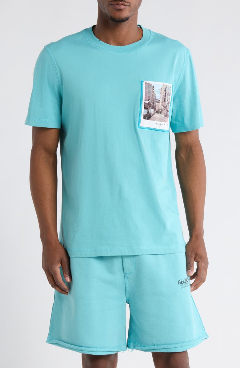 Helmut Lang Postcard Pocket Cotton T-Shirt, Main, color, Teal