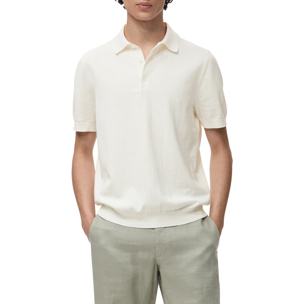Mango Slim Fit Linen Blend Jersey Polo In White